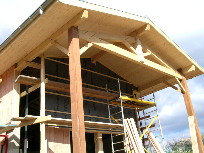 plan maison facade bois