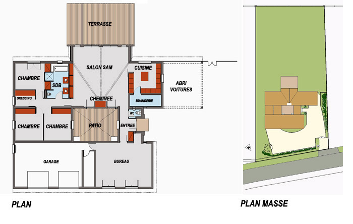 plan maison contemporaine patio