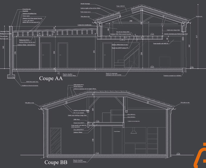 fa�ades et coupes de la maison