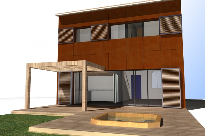 Surélévation d'une échoppe : 05 vue facade jardin