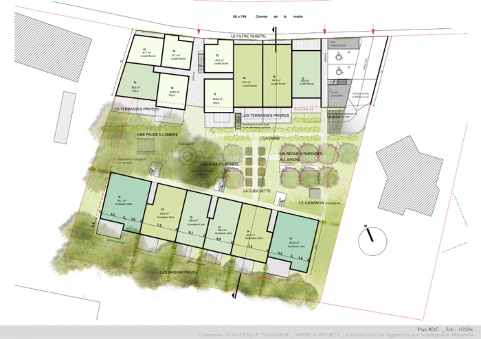 Construction de 36 logements  AUZEVILLE : A3 Plan RDC