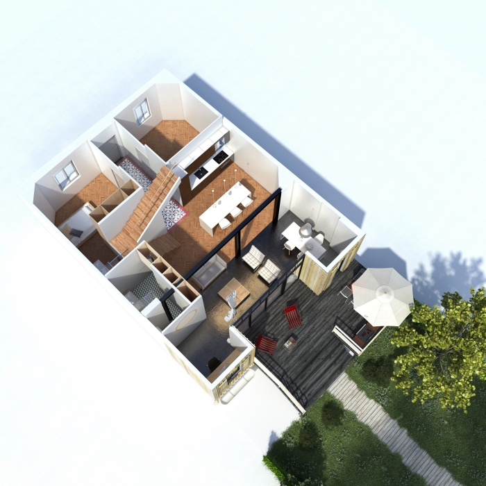 Surélévation d'une échoppe bordelaise : 3D-ESQ DUVAL RDC light